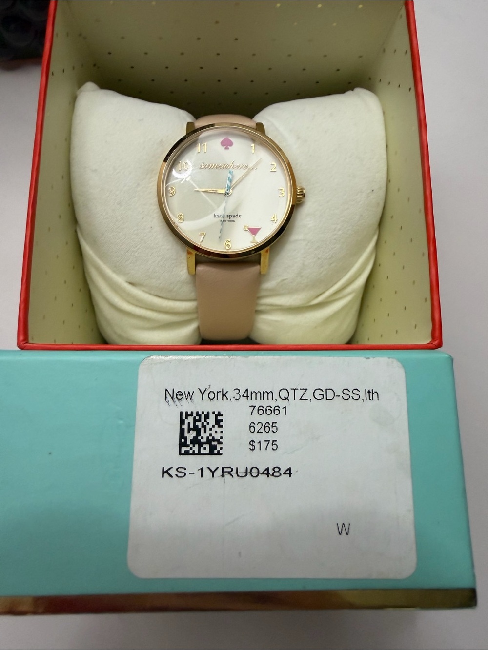 kate spade 5 o’clock somewhere Gold-Tone Case tan Leather Strap Women's Watch